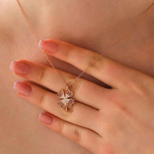 Rose Plated Four-Leaf Clover Women's Silver Pendant