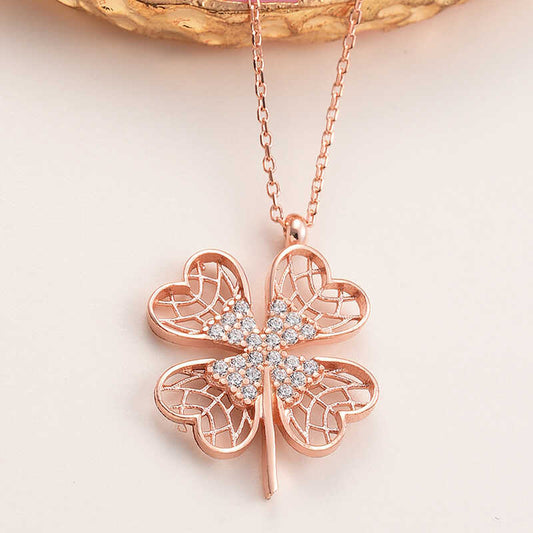 Rose Gold Plated Four-Leaf Clover Women's Silver Necklace