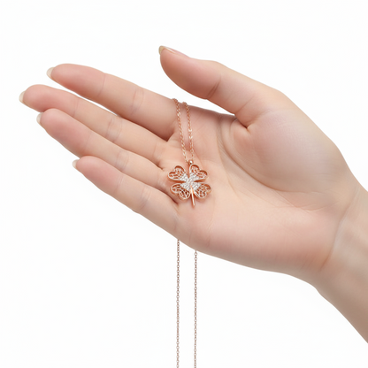 Rosévergoldete Damen-Silberkette mit vierblättrigem Kleeblatt