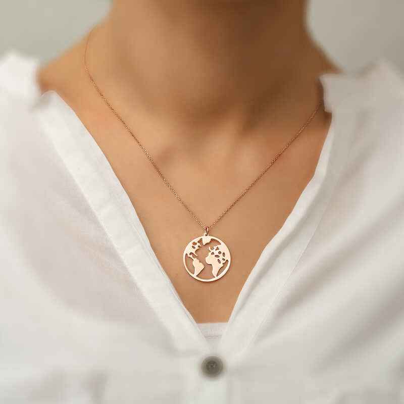Rose Plated World Silver Pendant