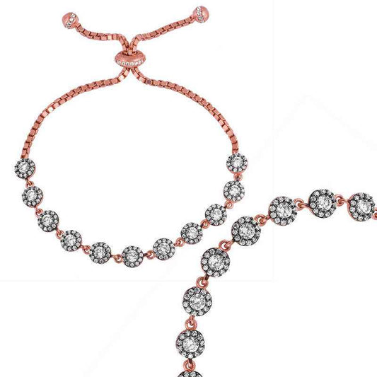 Rose Gold Plated Diamond Setting Women's Adjustable Silver Bracelet