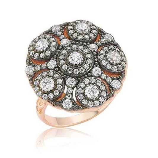 Rose Plated Diamond Setting Women's Silver Ring