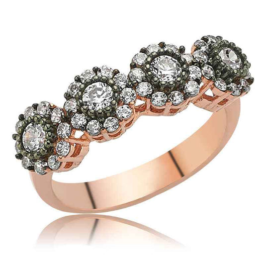 Rose Plated Diamond Setting Women's Silver Ring