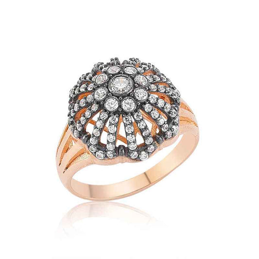 Rose Plated Diamond Setting Women's Silver Ring