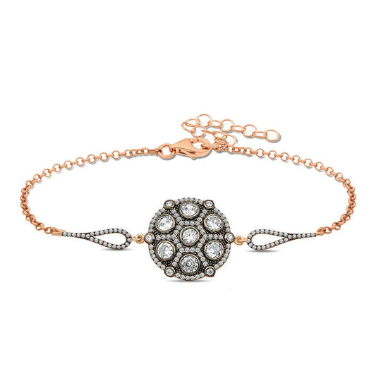 Rose Gold Plated Diamond Setting Silver Bracelet