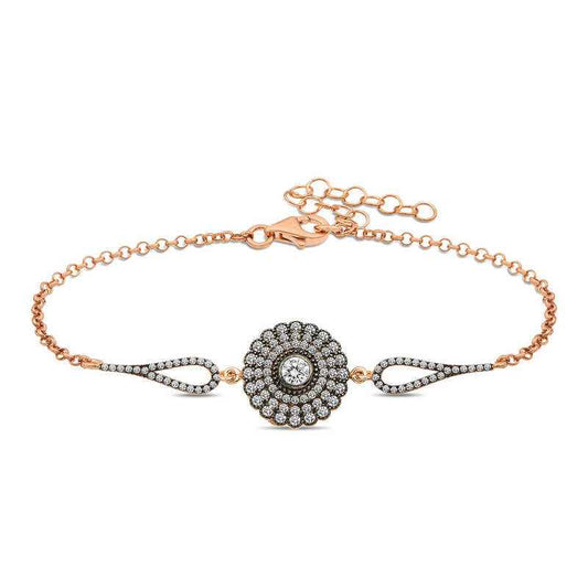 Rose Gold Plated Diamond Floral Women's Silver Bracelet
