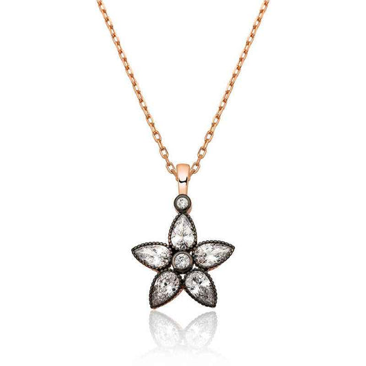 Rose Plated Diamond Setting Flower Women's Silver Necklace