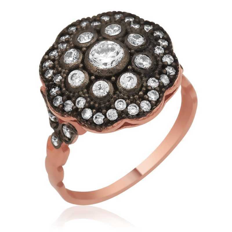 Bague en argent pour femme avec monture en forme de fleur de diamant plaqué rose