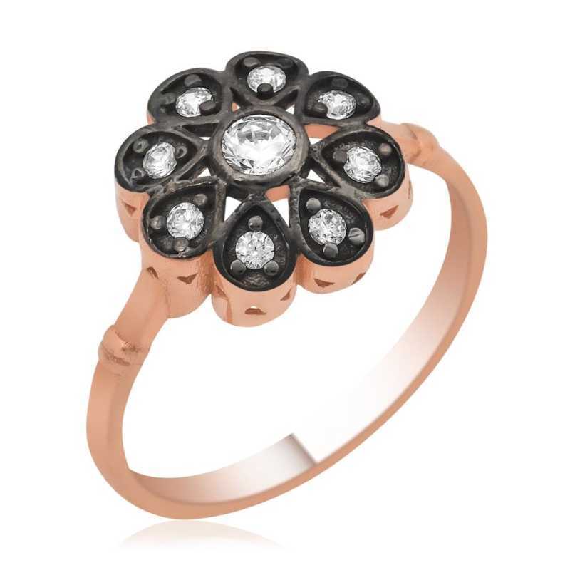Bague en argent plaqué rose sertie de diamants pour femme