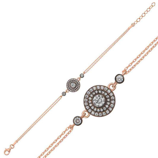 Rose Plated Diamond Setting Flower Women's Silver Bracelet