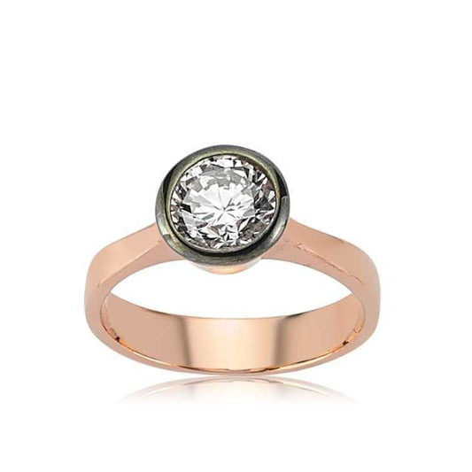 Rose Gold Plated Diamond Solitaire Women's Silver Ring