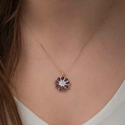 Rose Gold Plated Judas Flower Silver Necklace