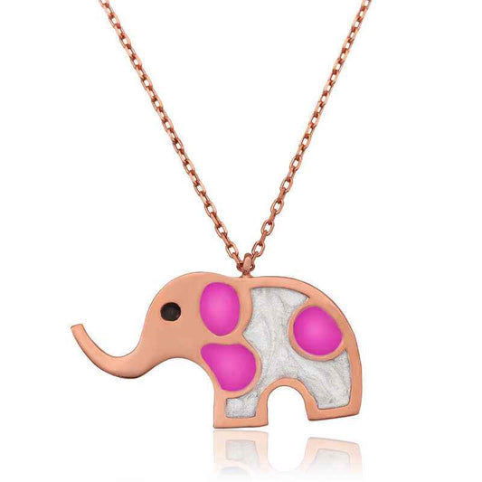 Rose Plated Elephant Women's Silver Necklace