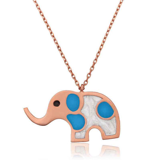 Rose Plated Elephant Women's Silver Necklace