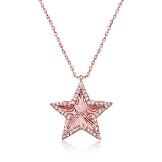 Rose Plated Frill Pattern Star Women's Silver Pendant