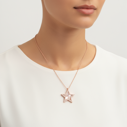 Rosévergoldete Damen-Silberkette mit Rüschenmuster und Stern