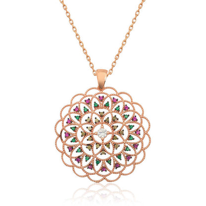 Medaillon-Halskette aus rosévergoldetem Silber mit geometrischem Muster