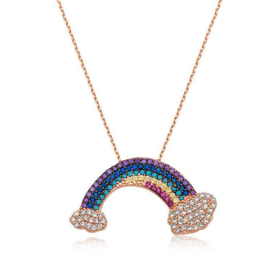 Rainbow Rose Gold Plated Women's Silver Necklace