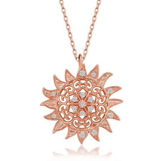Rose Plated Sun Women's Silver Necklace