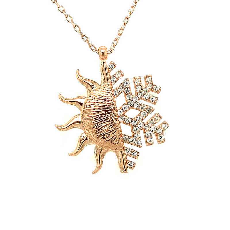 Rose Plated Sun Snowflake Women's Silver Necklace