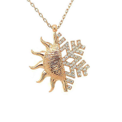 Rose Plated Sun Snowflake Women's Silver Necklace