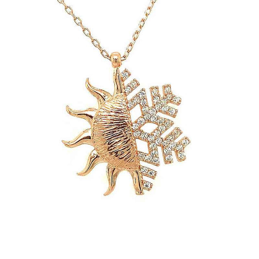 Rose Plated Sun Snowflake Women's Silver Necklace