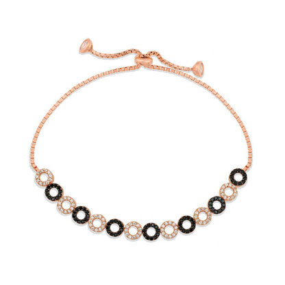 Bracelet réglable en argent plaqué rose avec pierres noires et blanches
