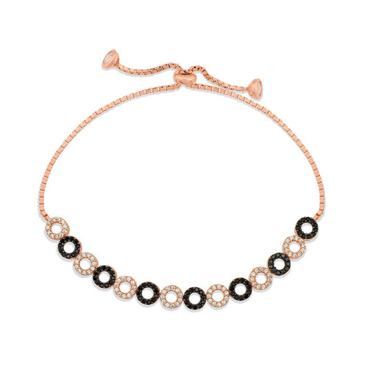 Bracelet réglable en argent plaqué rose avec pierres noires et blanches