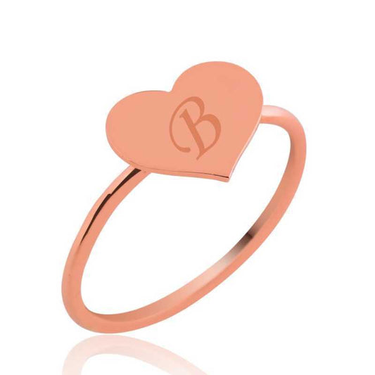 Bague en argent pour femme avec cœur et lettres roses