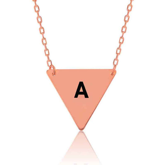 Rose Lettered Triangular Plate Silver Necklace