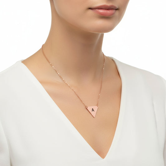Rose Lettered Triangular Plate Silver Necklace