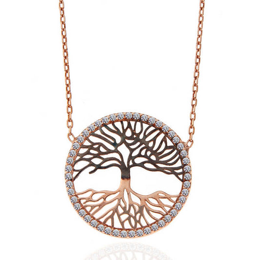 Rose Plated Tree of Life Women's Silver Necklace