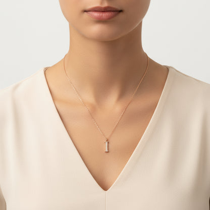 Rose Plated Letter i Women's Silver Necklace