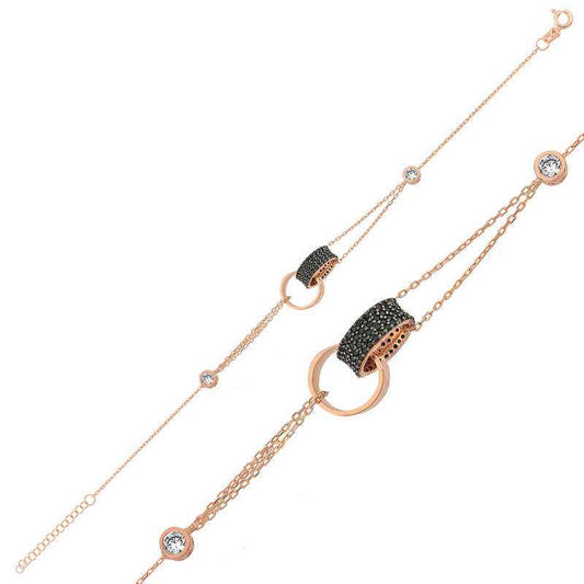 Rose Gold Plated Interlocking Hoop Silver Bracelet
