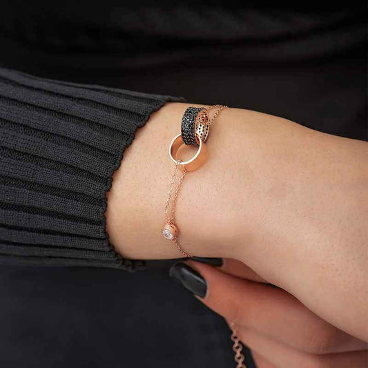 Rose Gold Plated Interlocking Hoop Silver Bracelet