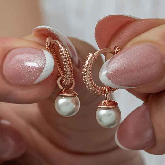 Rose Plated Pearl Women's Silver Earrings