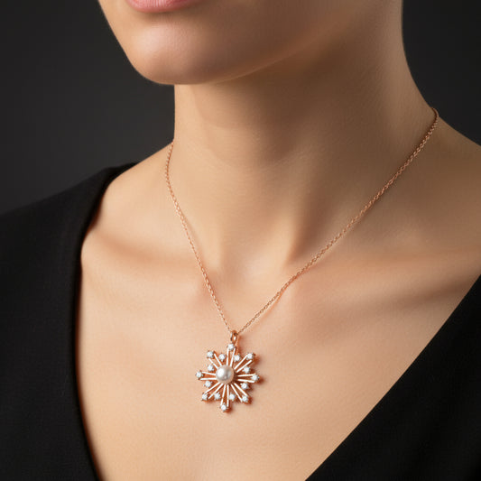 Perlen-Schneeflocken-Rose-Plattierte Damen-Silberkette