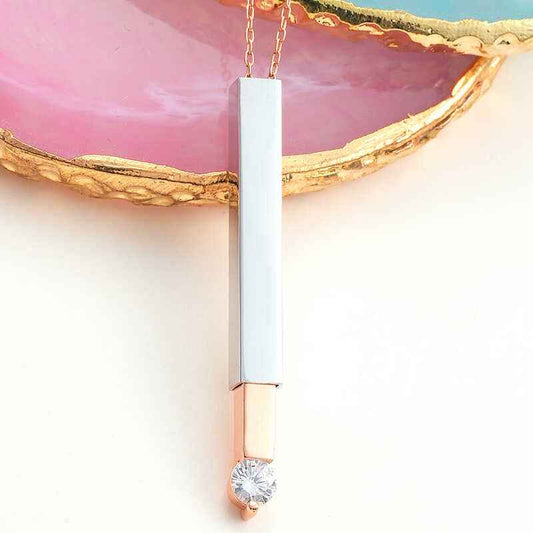 Nameable Bar Women's Rose Plated Silver Necklace