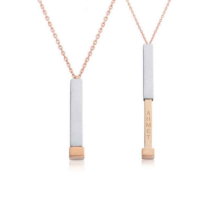 Name Engravable Open Bar Women's Rose Plated Silver Necklace
