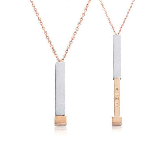 Name Engravable Open Bar Women's Rose Plated Silver Necklace