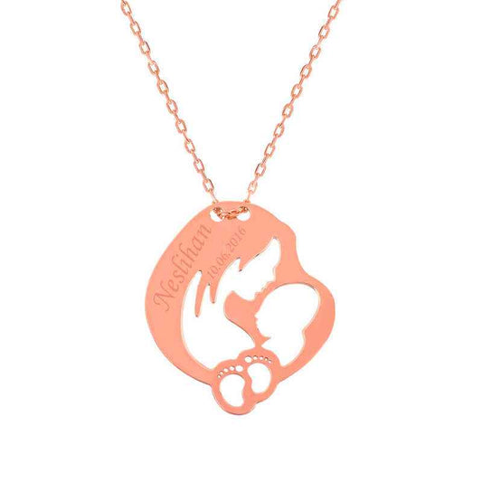 Rose Plated Named Mother Baby Love Silver Necklace