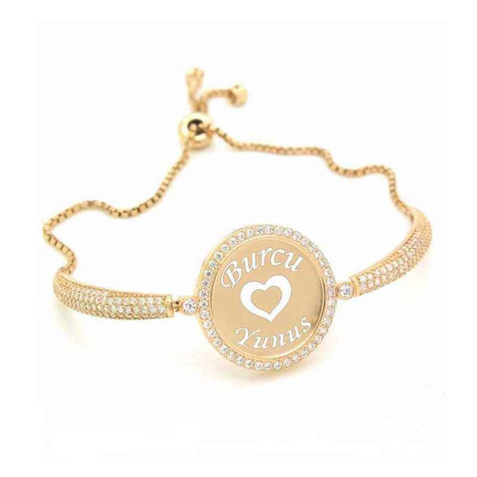 Rose Gold Plated Personalized Name Stone Women's Silver Bracelet
