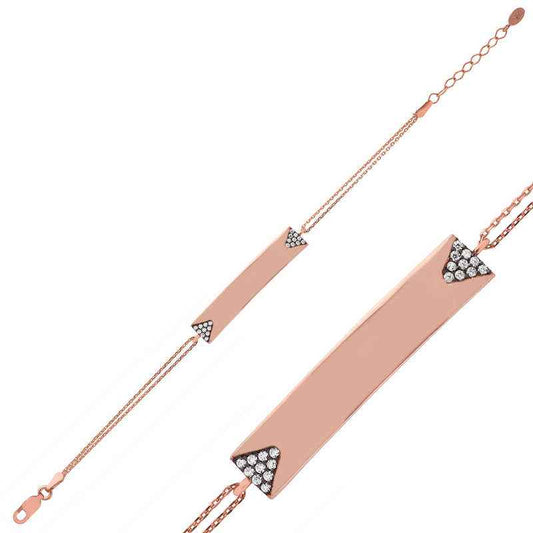 Rose Plated Nameplate Women's Silver Bracelet