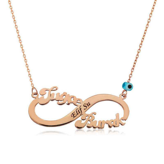 Rose Plated Name Engraved Infinity Silver Necklace