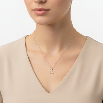 Rose Plated K Letter Women's Silver Necklace