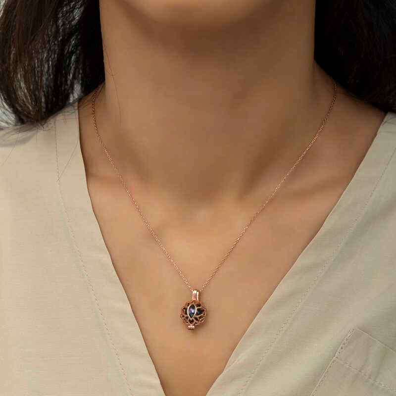 Rose Gold Plated Lotus Cage Women's Silver Necklace
