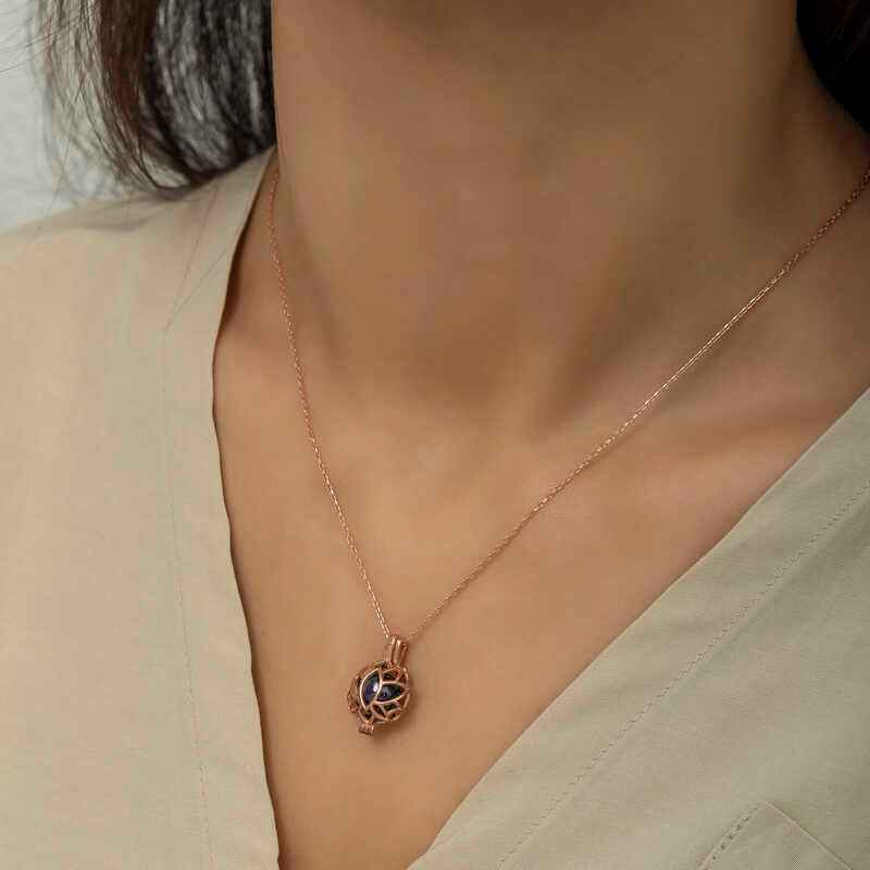 Rose Gold Plated Lotus Cage Women's Silver Necklace