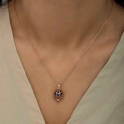 Rose Gold Plated Lotus Cage Women's Silver Necklace