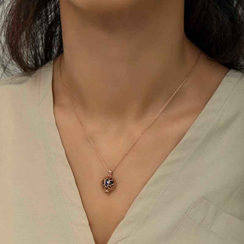 Rose Gold Plated Lotus Cage Women's Silver Necklace