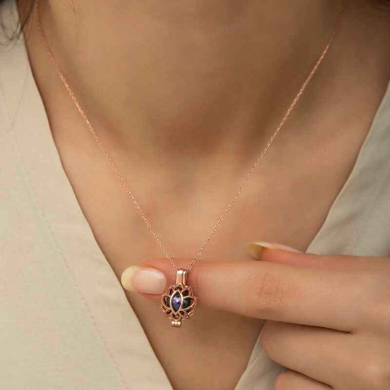 Rose Gold Plated Lotus Cage Women's Silver Necklace